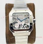 V8 Factory Super Clone Cartier Skeleton Santos Swiss Ronda4S20 Watch Stainless Steel Case